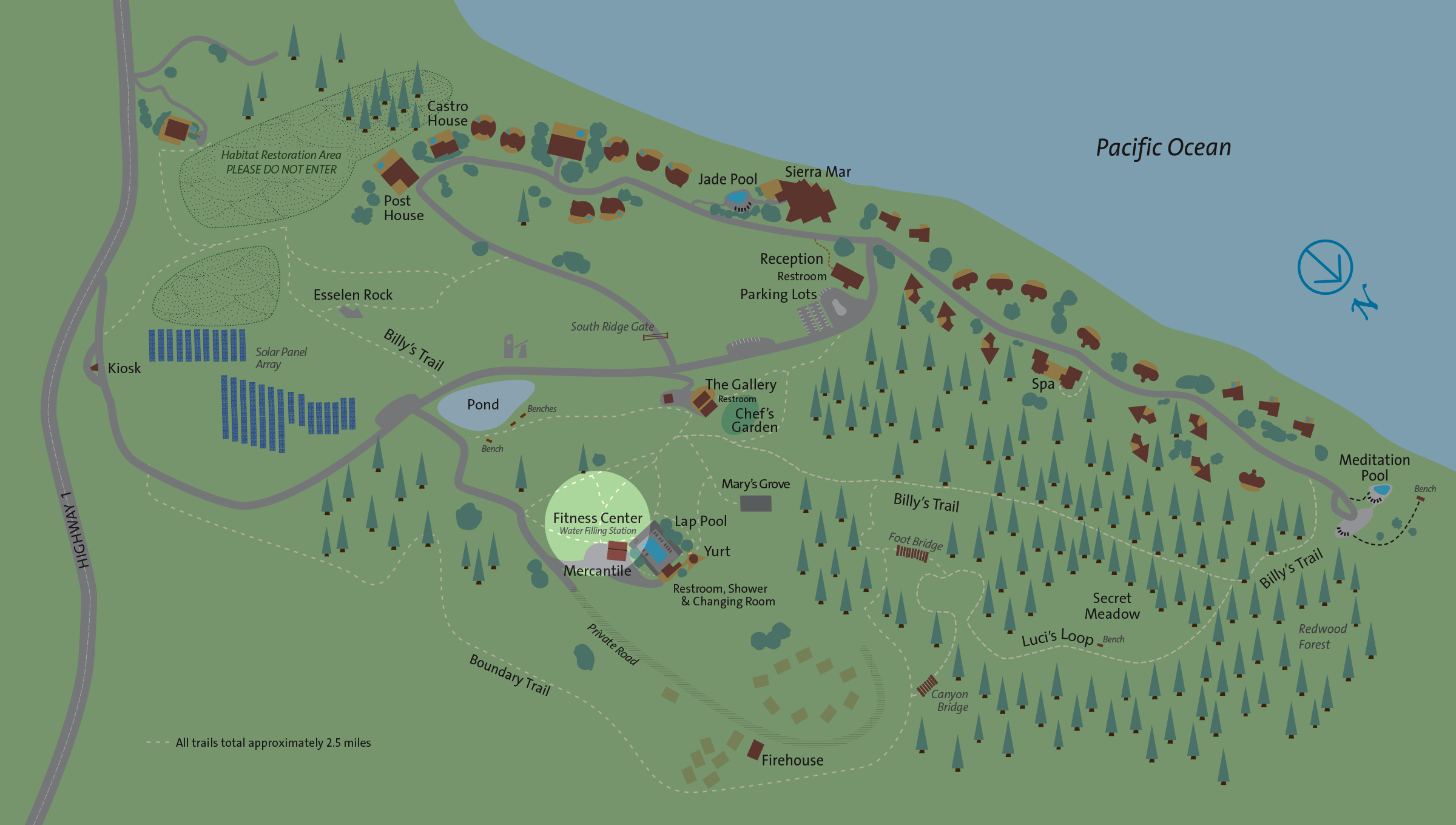 Location of the Fitness Center on the Post Ranch Inn property map