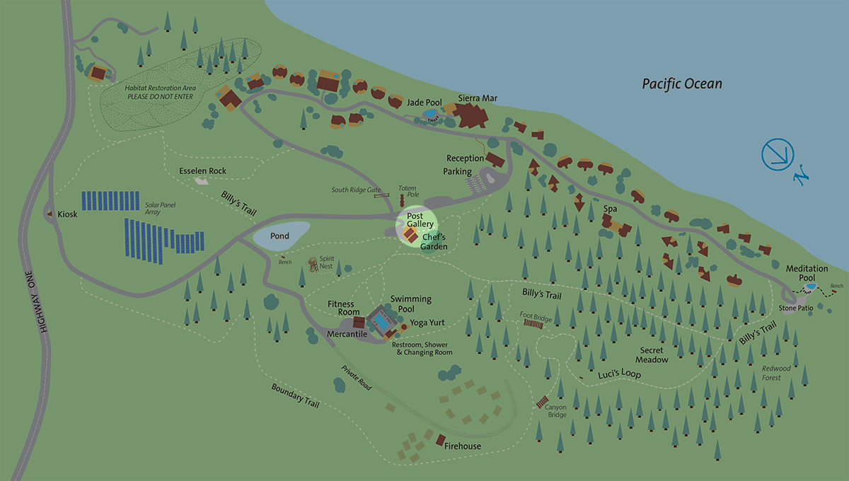 Location of The Post Gallery on the Post Ranch Inn property map