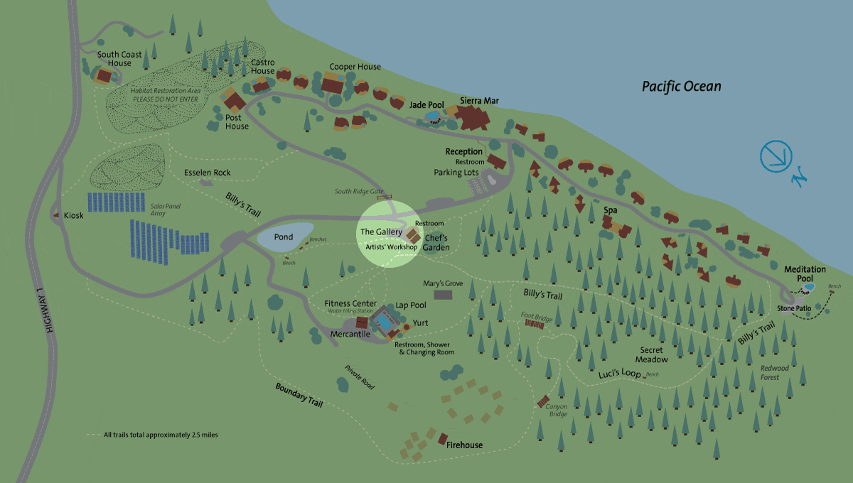 Location of the Gallery on the Post Ranch Inn map