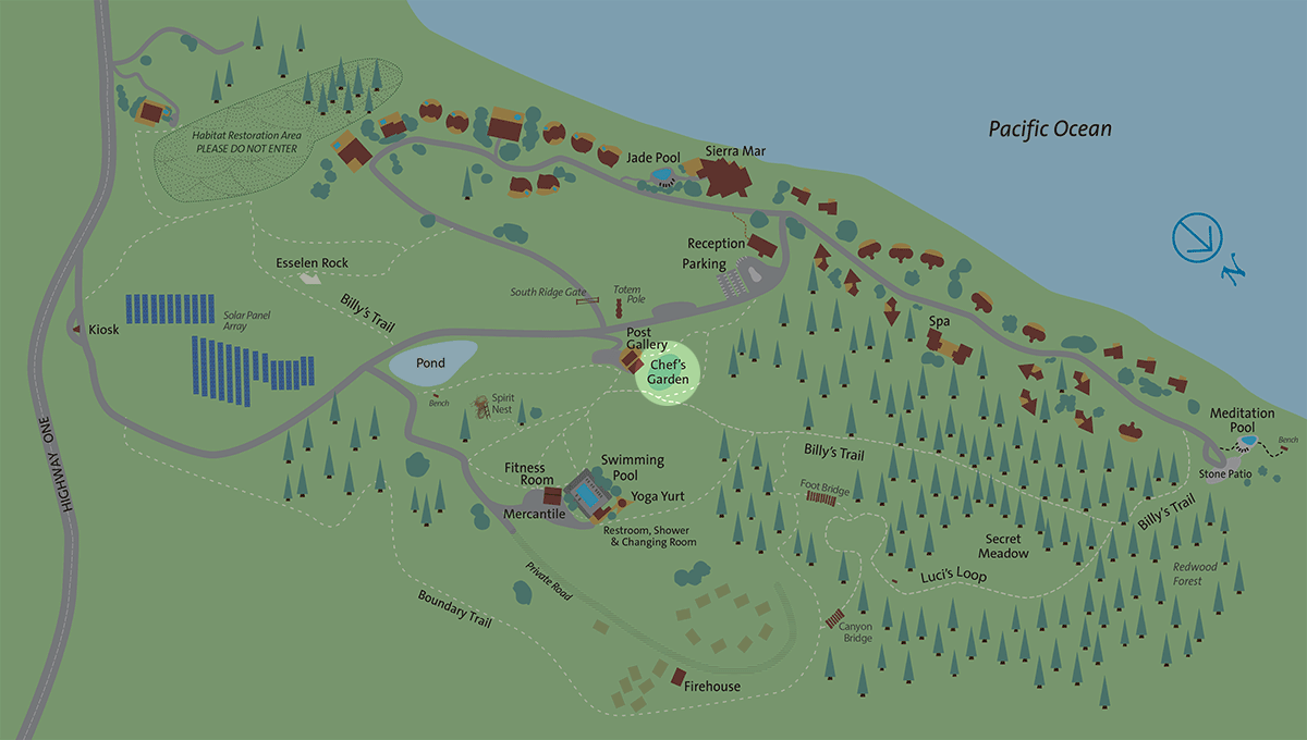 Location of Chef's Garden on Post Ranch Inn Property map