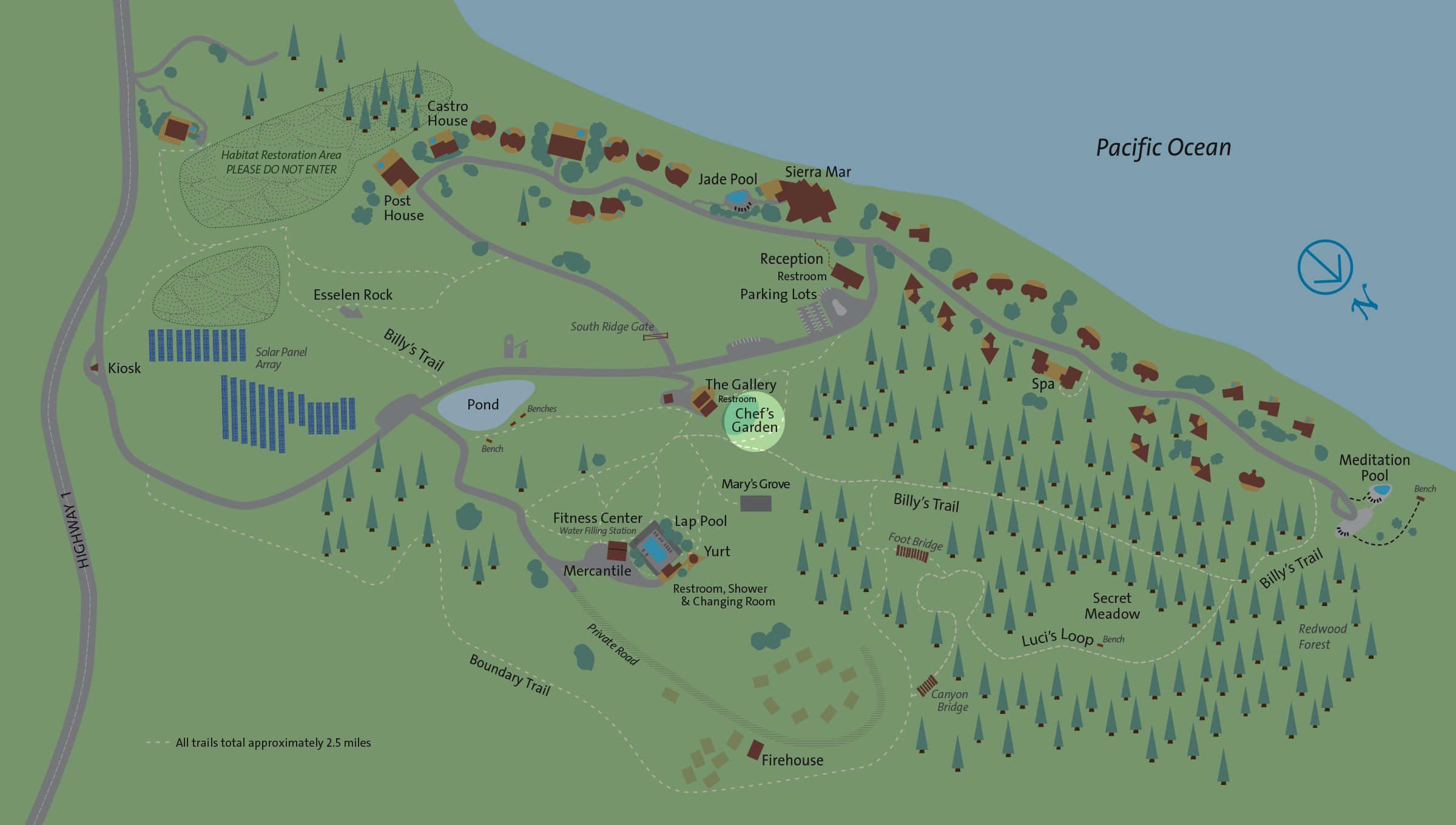 Location of Chef's Garden on the Post Ranch Inn property map