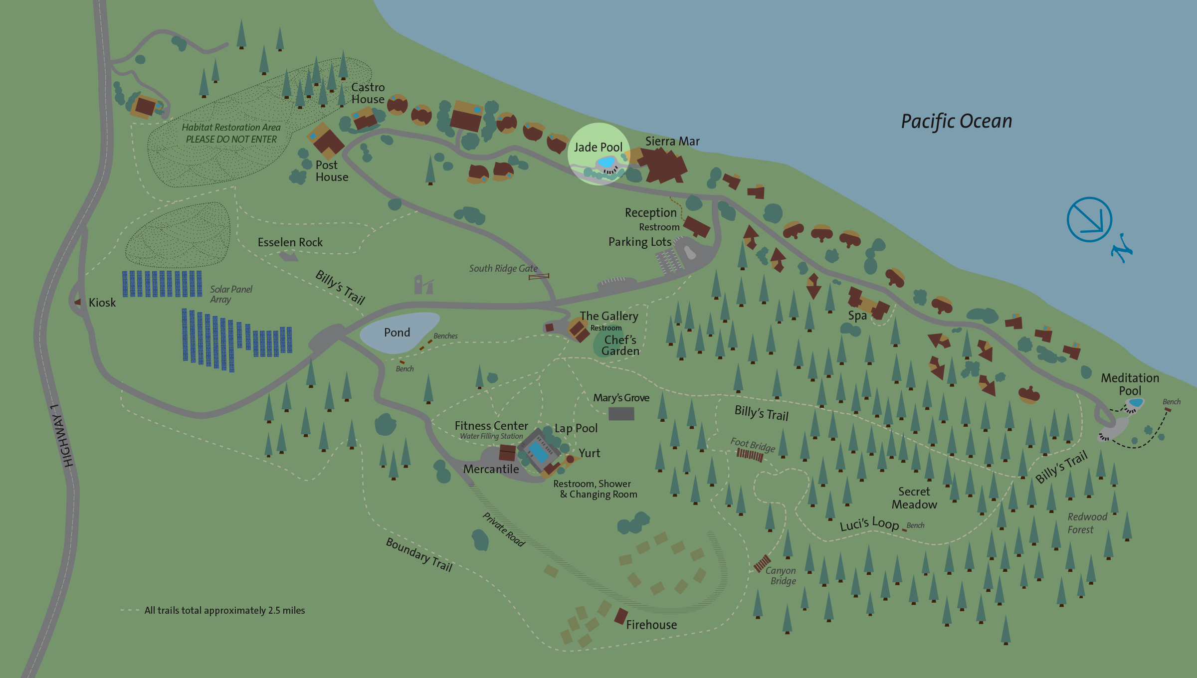 Location of the Jade Pool on the Post Ranch Inn property map