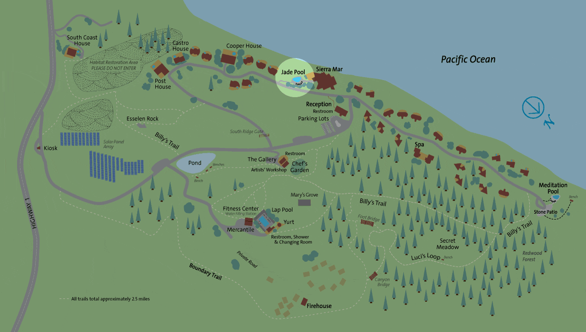 Location of the Jade Pool on the Post Ranch Inn property map
