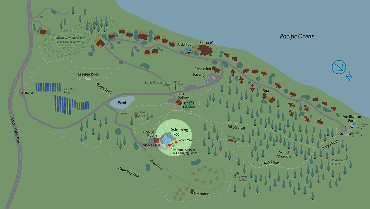 Lap pool location on Post Ranch Inn property map