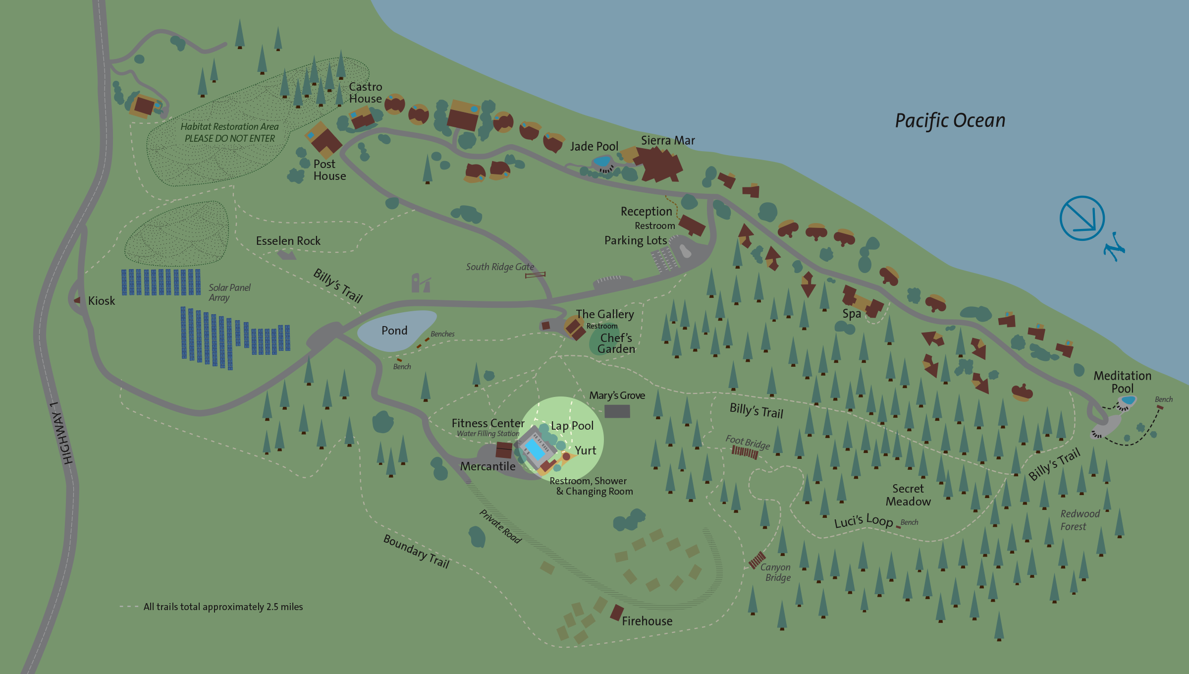 Location of the Lap Pool on the Post Ranch Inn property map