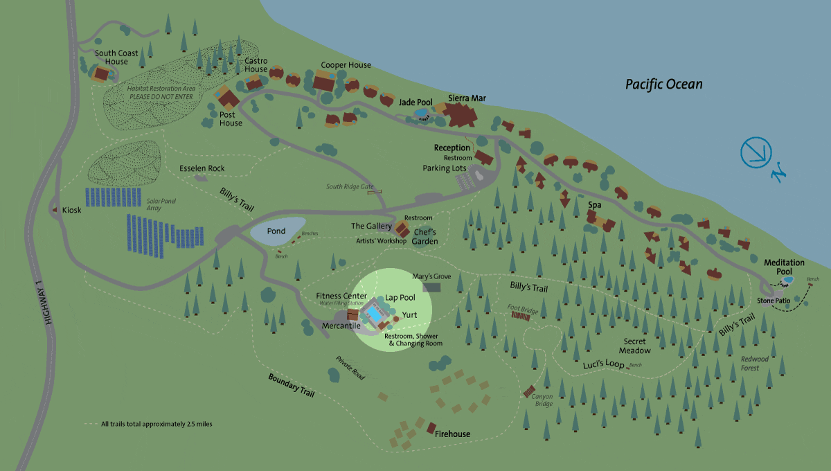 Location of the Lap Pool on the Post Ranch Inn property map