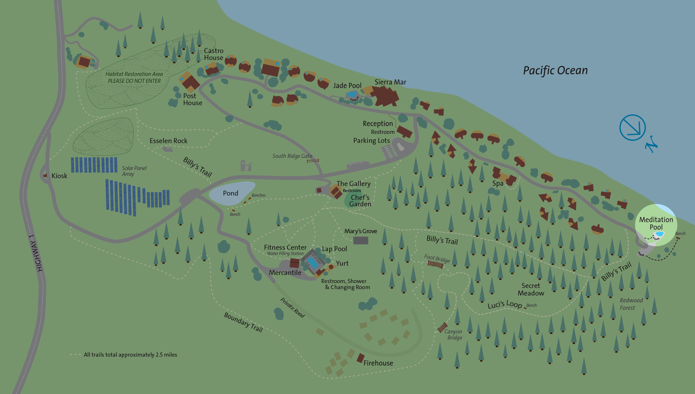 Location of the Meditation Pool on the Post Ranch Inn property map