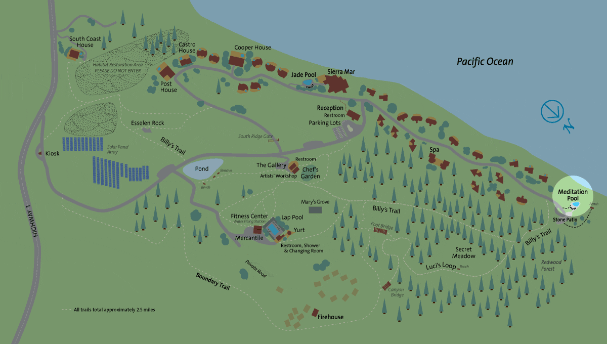 Location of the Meditation Pool on the Post Ranch Inn property map