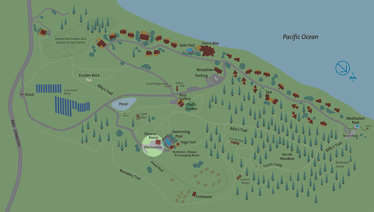 Location of Mercantile on Post Ranch Inn property map