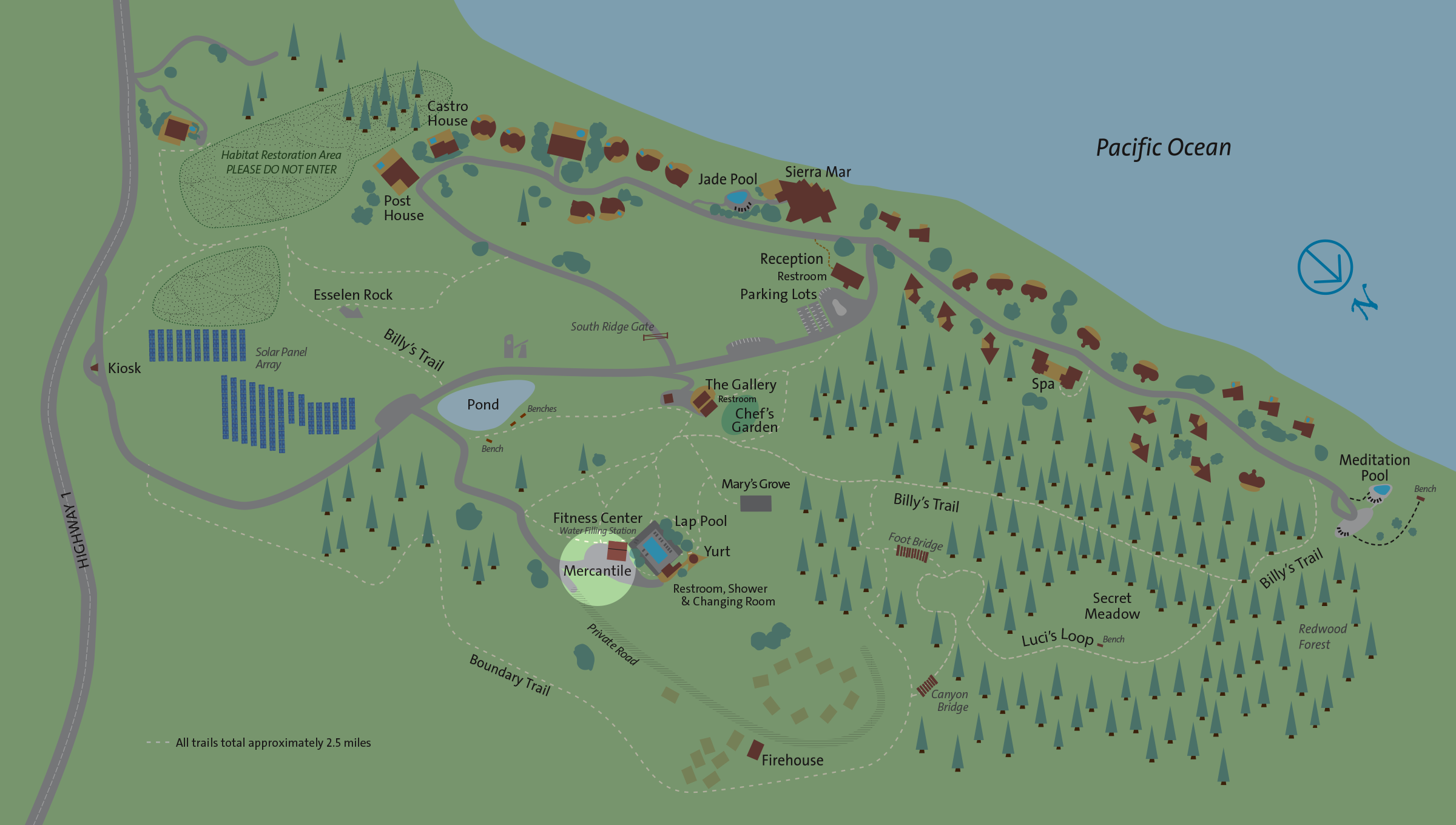 Location of Mercantile on Post Ranch Inn property map
