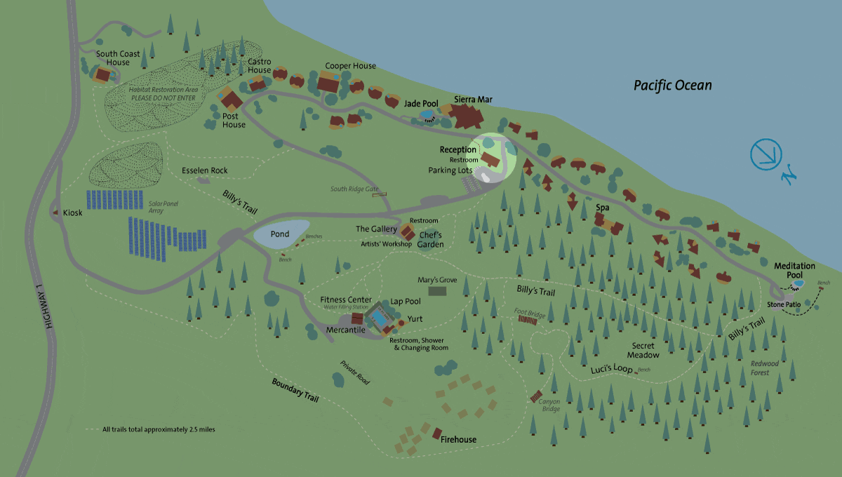 Location of the Reception building on the Post Ranch Inn property map