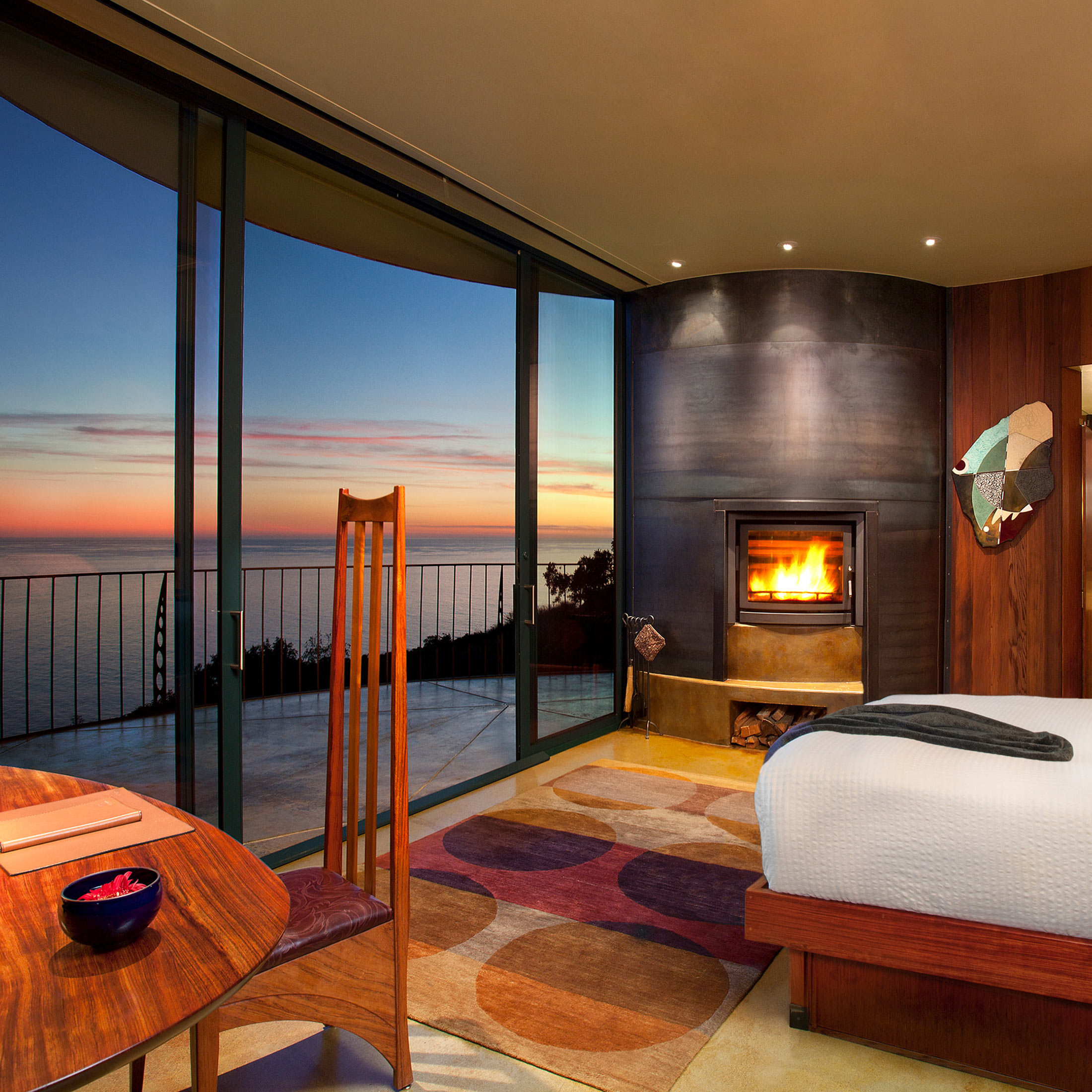 pacific suite bedroom and view at Post Ranch Inn